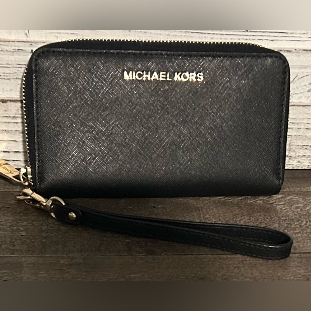 Michael Kors Black Saffiano Leather Wristlet